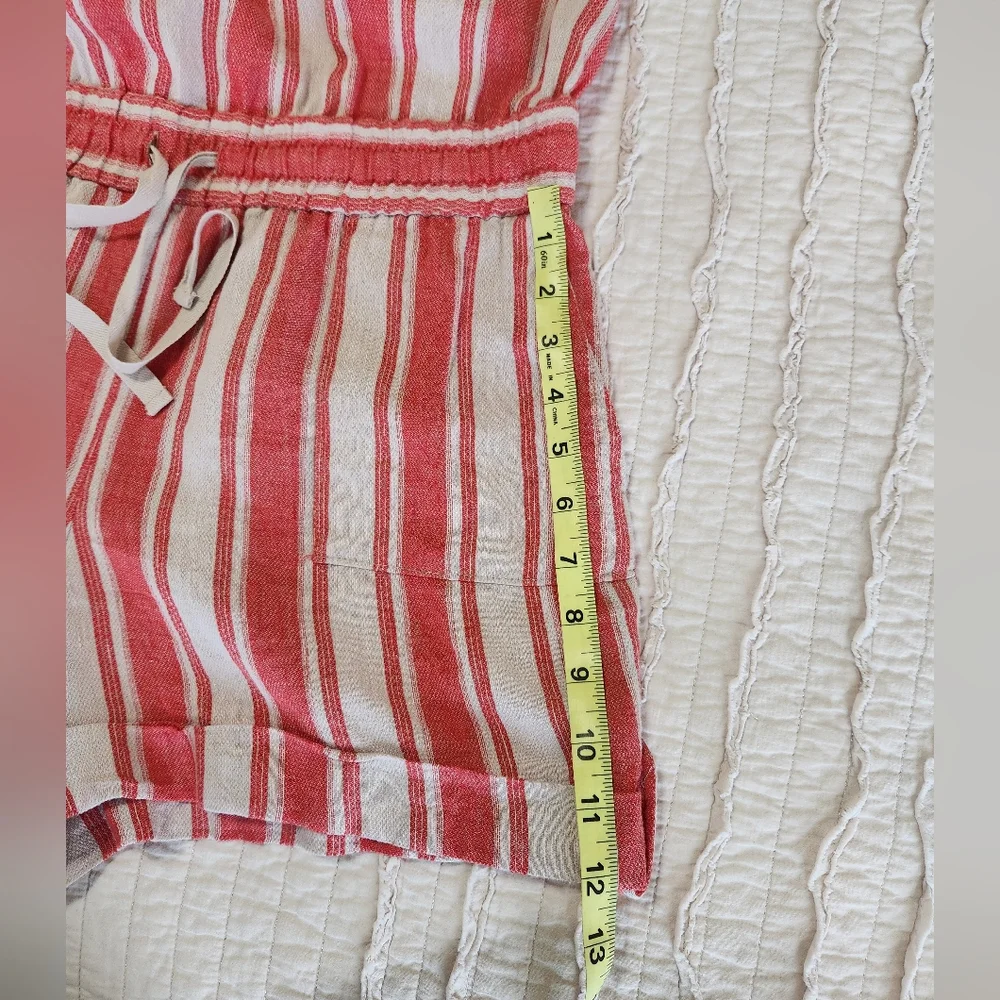 Ann Taylor Loft Linen Blend Coral Striped Romper, Size 10 - Picture 8 of 10
